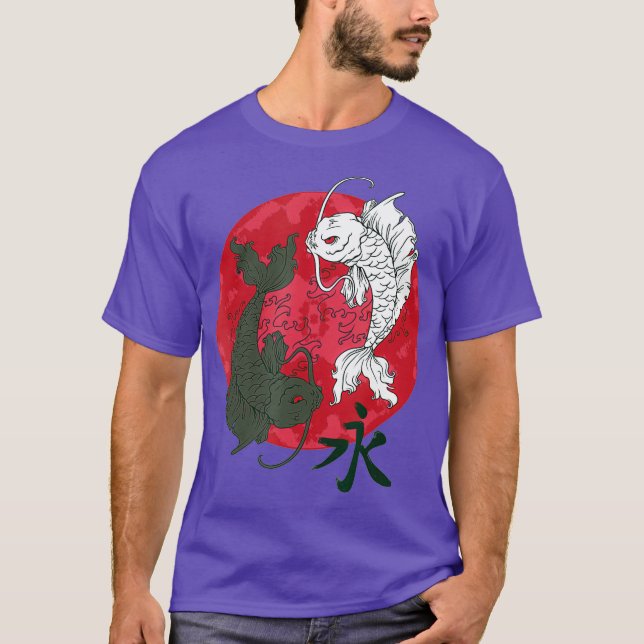 Japanese Art Koi Fish Black White Koi Japanese T-Shirt (Front)