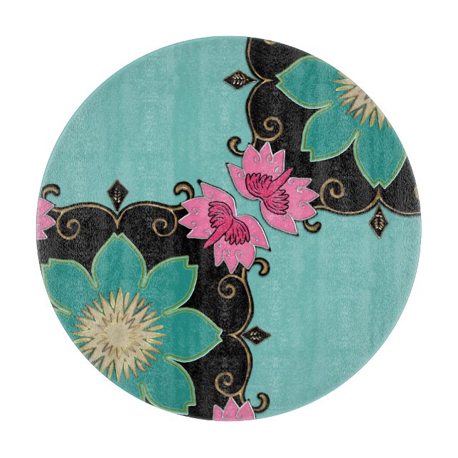 Japanese Art Nouveau Rosette Charcuterie Board  (Front)