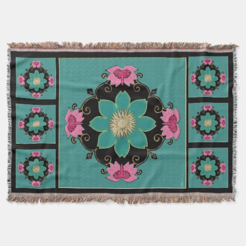 Japanese Art Nouveau Rosette Throw Blanket