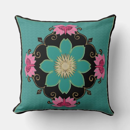 Japanese Art Nouveau Rosette Throw Pillow