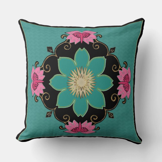 Japanese Art Nouveau Rosette Throw Pillow (Front)
