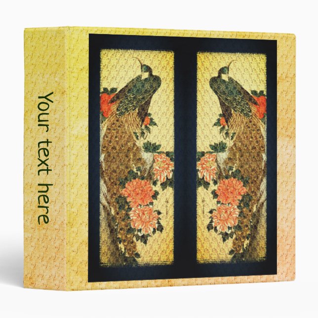 Japanese Art Peacock Flowers Personalized 3 Ring Binder (Front/Spine)