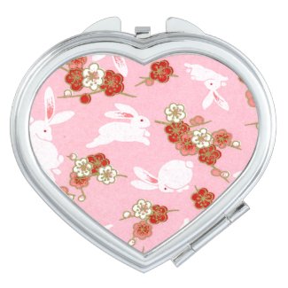 Japanese Art: Pink Sakura & Rabbits Compact Mirror