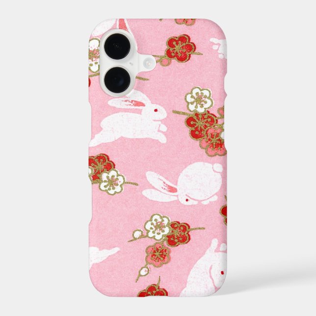 Japanese Art: Pink Sakura & Rabbits iPhone 17 Case (Back)