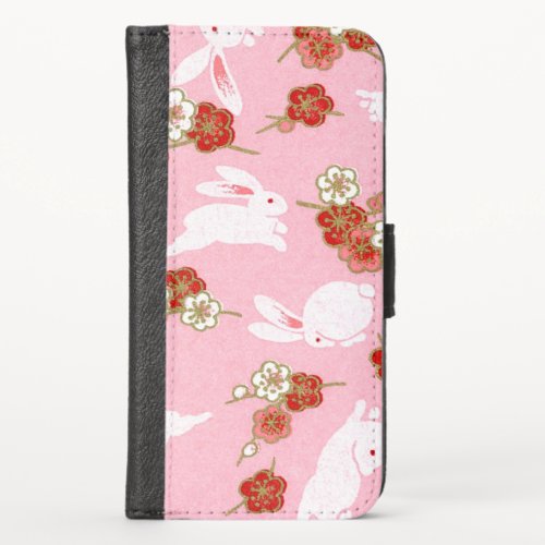 Japanese Art Pink Sakuras and Rabbits Wallet Case