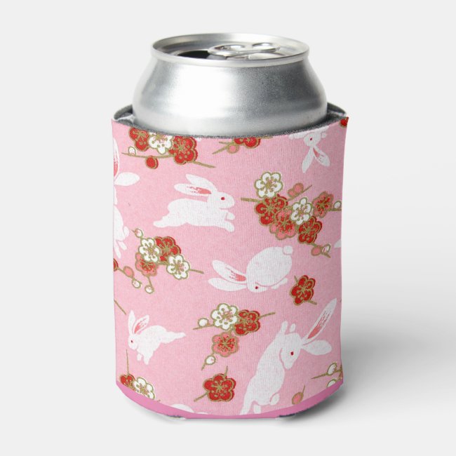 Japanese Art: Pink Sakuras & Rabbits Can Cooler