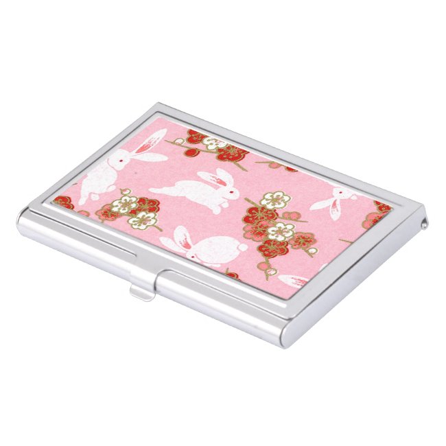 Japanese Art: Pink Sakuras & Rabbits Card Holder