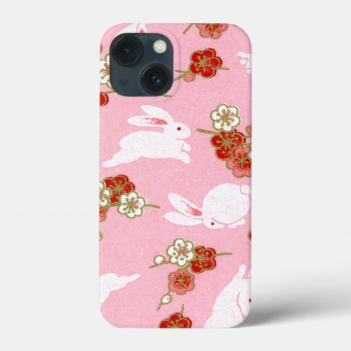 Japanese Art Pink Sakuras  Rabbits iPhone 13 Mini Case