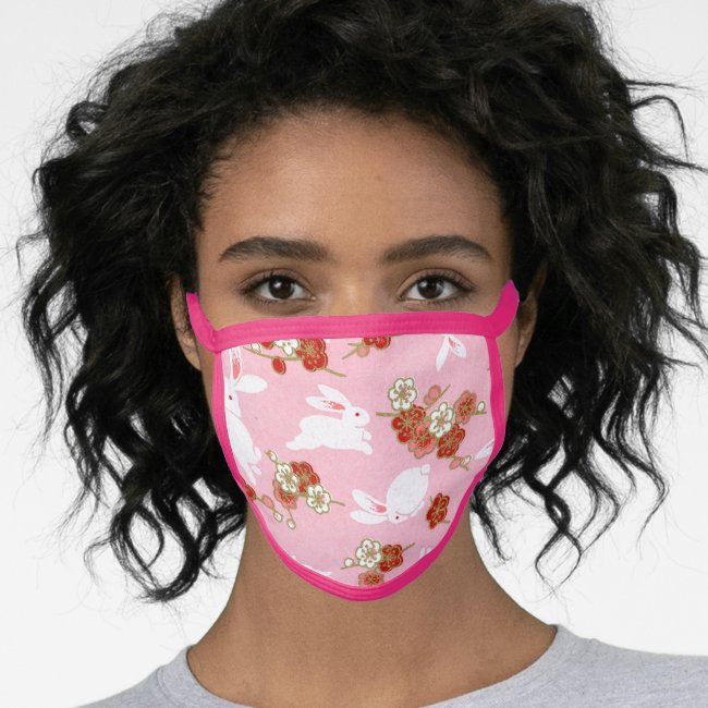 Japanese Art: Pink Sakuras & Rabbits Face Mask