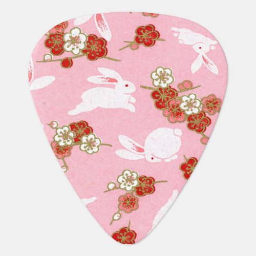 Japanese Art Pink Sakuras  Rabbits Guitar Pick