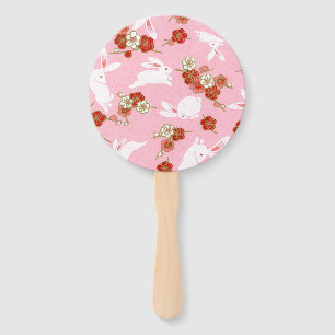 Japanese Art Pink Sakuras & Rabbits Hand Fan