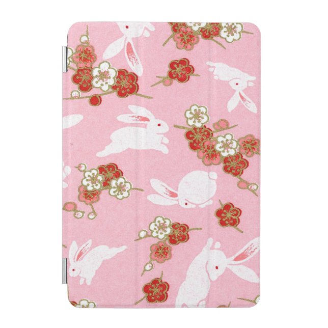 Japanese Art: Pink Sakuras & Rabbits iPad Mini Cover (Front)