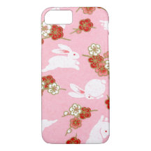 Japanese Art Pink Sakura and Rabbits iPhone 7 Case