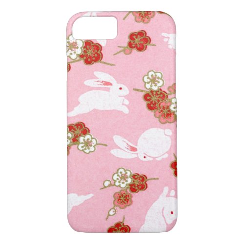 Japanese Art Pink Sakuras  Rabbits iPhone 7 Case