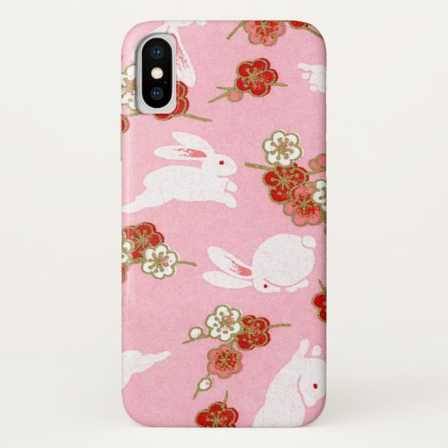 Japanese Art Pink Sakuras & Rabbits iPhone XS Case
