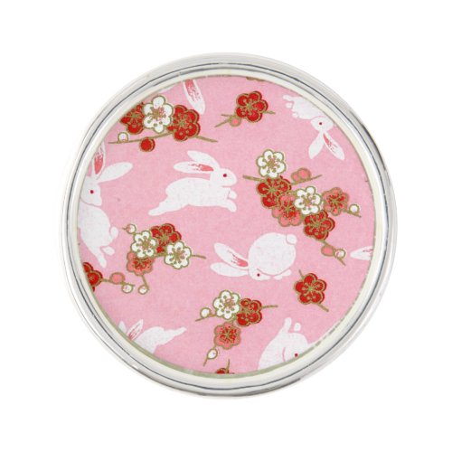 Japanese Art Pink Sakuras  Rabbits Lapel Pin