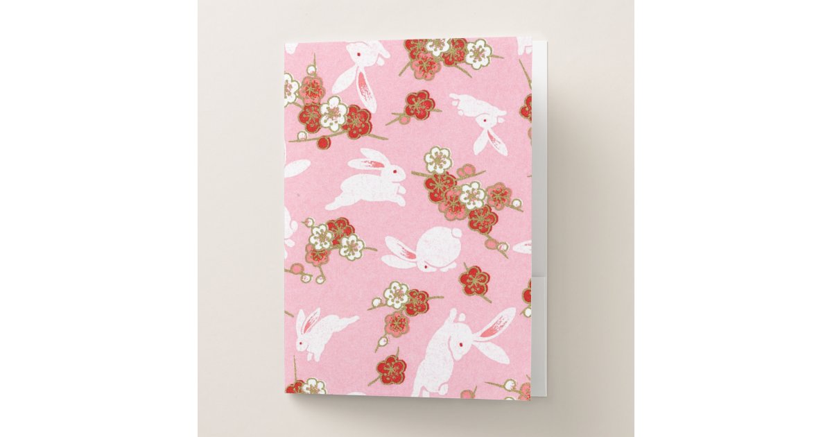 Japanese Art: Pink Sakuras & Rabbits Pocket Folder | Zazzle