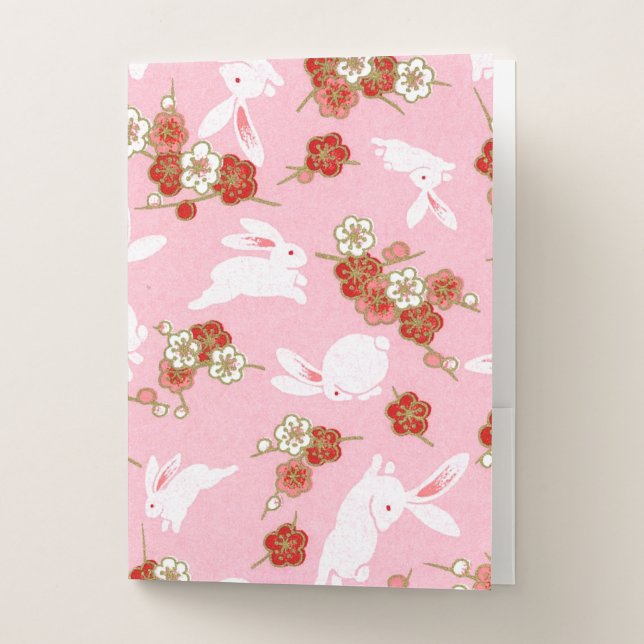 Japanese Art: Pink Sakuras & Rabbits Pocket Folder (Front)
