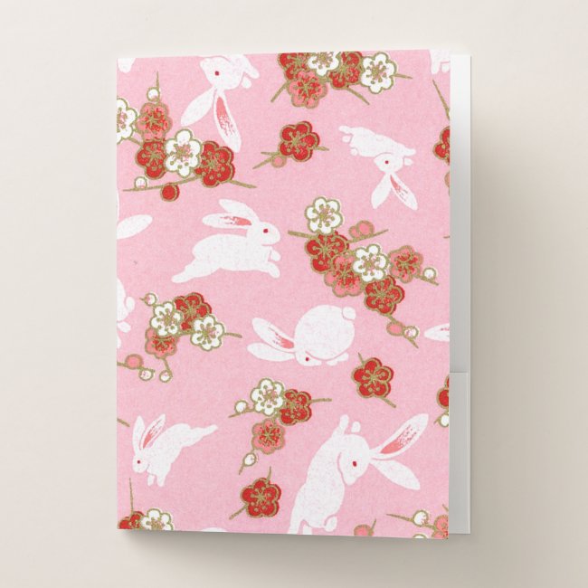 Japanese Art: Pink Sakuras & Rabbits Pocket Folder