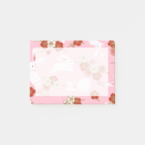 Japanese Art Pink Sakuras  Rabbits Post_it Notes