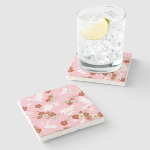 Japanese Art: Pink Sakuras & Rabbits Stone Coaster