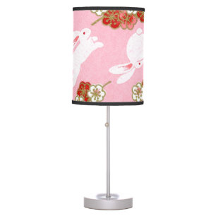 Japanese Art: Pink Sakuras & Rabbits Table Lamp