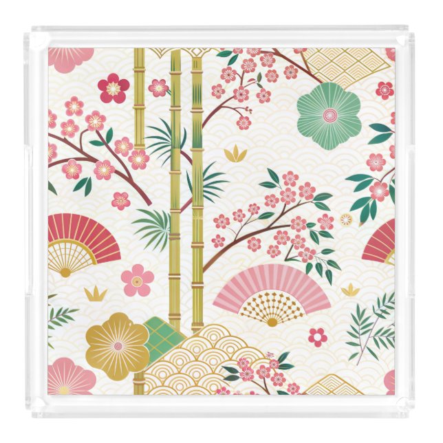 Japanese Art Print Kitchen Acrylic Serving Tray (Front)