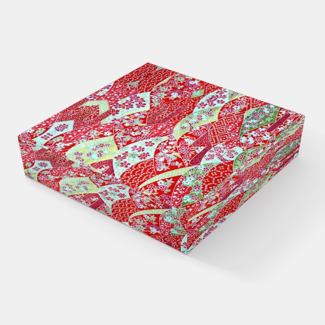 Japanese Art Red Floral Origami Yuzen Paperweight (Angled)