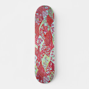 Japanese Art Red Floral Origami Yuzen Skateboard Deck