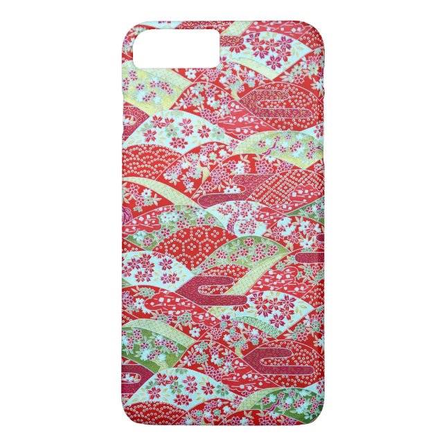 Japanese Art Red Floral Yuzen iPhone 8 Plus Case (Back)