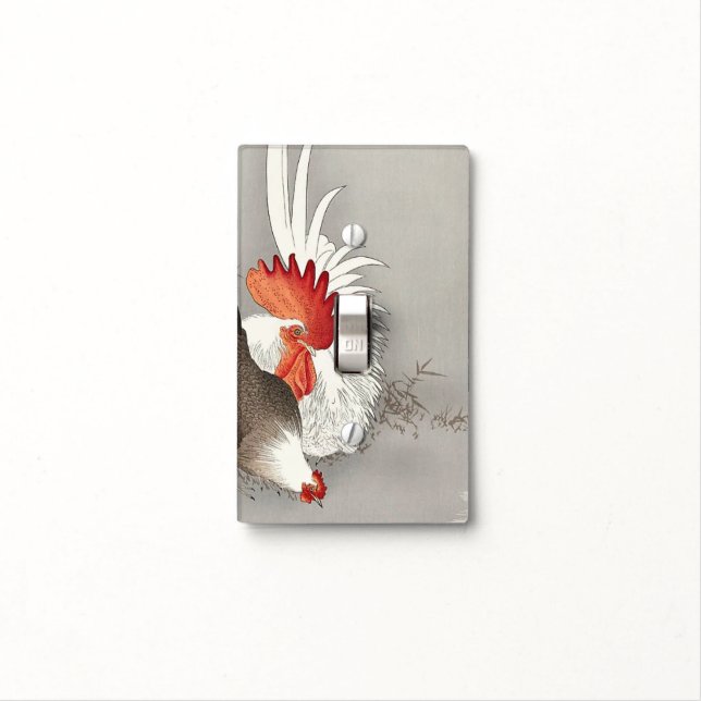 Japanese Art Roosters Gray White  Light Switch Cover (In Situ)