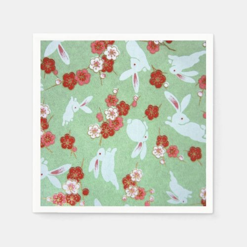 Japanese Art _ Sakuras and Rabbits Paper Napkins