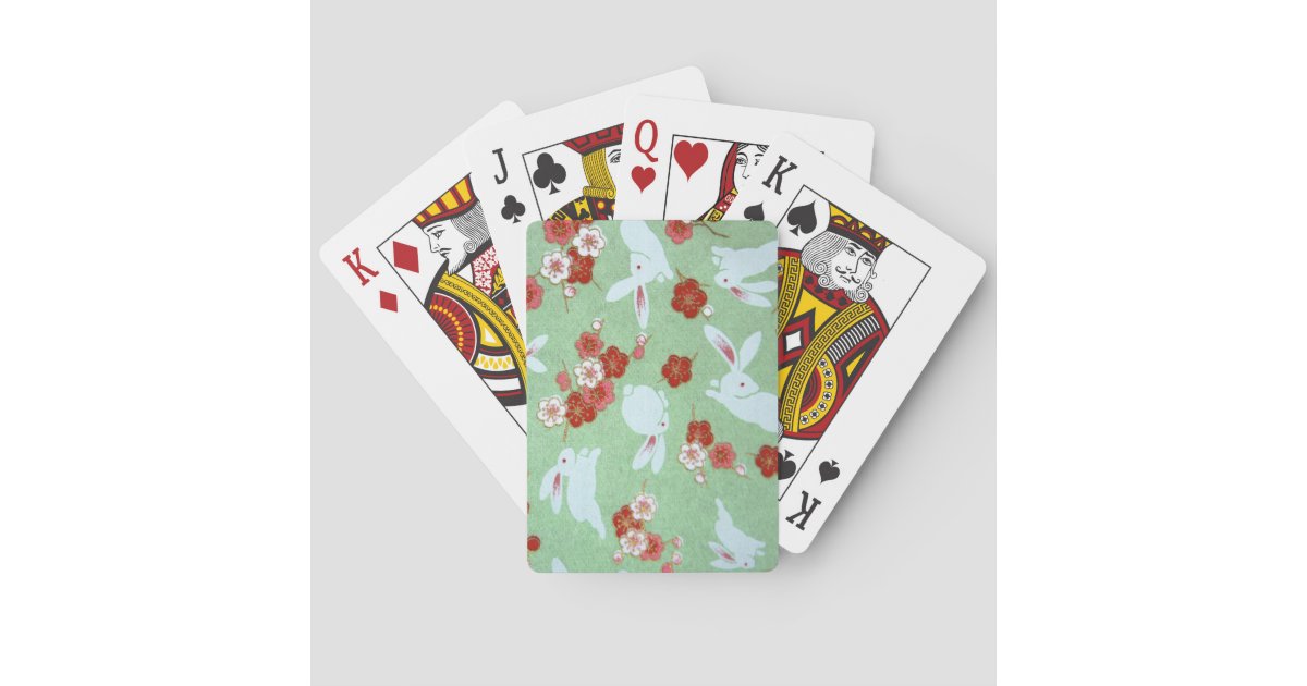 Japanese Art - Sakuras and Rabbits - Playing Cards | Zazzle