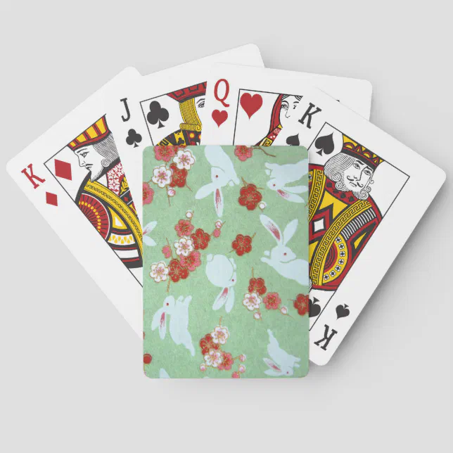 Japanese Art - Sakuras and Rabbits - Playing Cards | Zazzle
