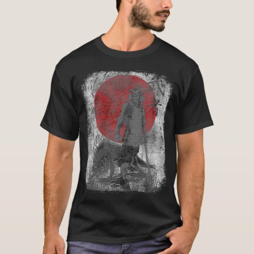 Japanese Art Samurai Wolf Vintage Fighter Retro De T_Shirt