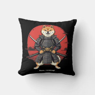 Japanese Art Shiba Inu Samurai Graphic Design Throw Pillow