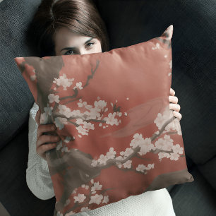  Japanese Art Style White Cherry Blossom Throw Pillow