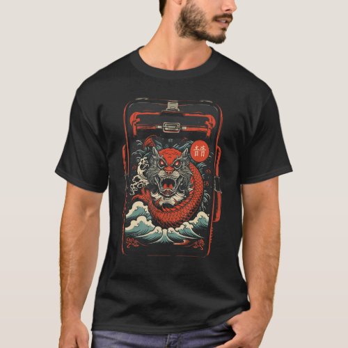 Japanese Art Tiger Character Koi Fish Ocean Waves T-Shirt