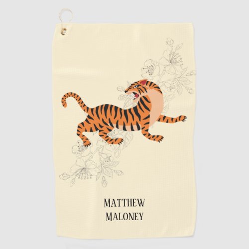 Japanese Art Tiger With Cherry Blossom Golf Towel