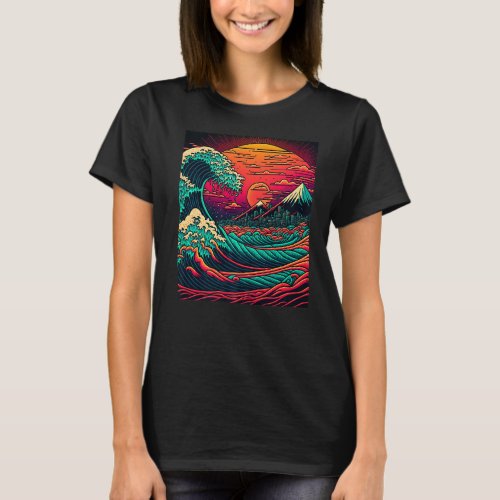 Japanese Art Ukiyo_e Style Retrowave Great Wave Of T_Shirt