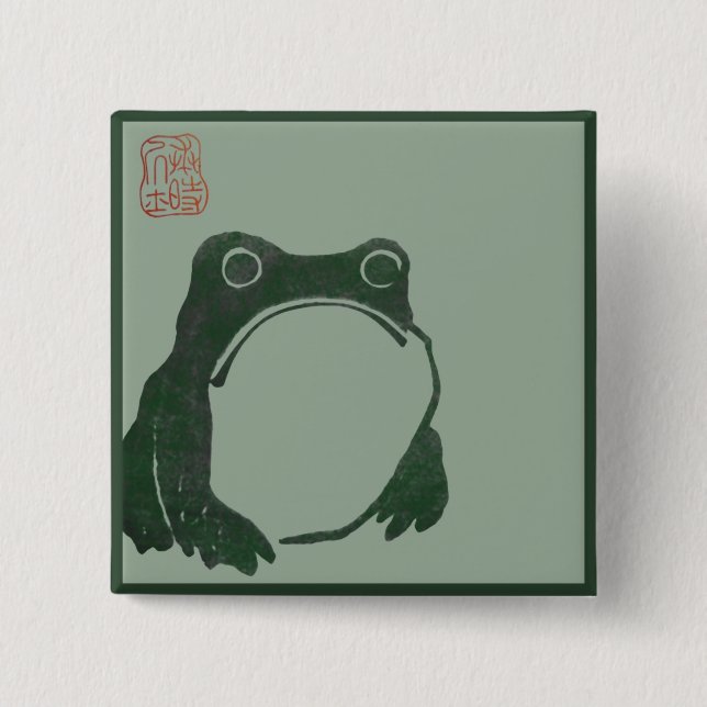 Japanese art ukiyo frog pinback button (Front)