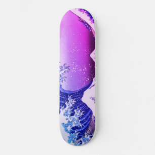 Japanese artwork painting wave, skateboard