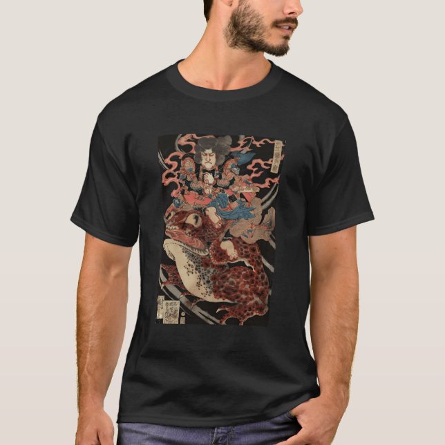 Japanese Artwork Samurai Riding Giant Toad T-Shirt (Front)