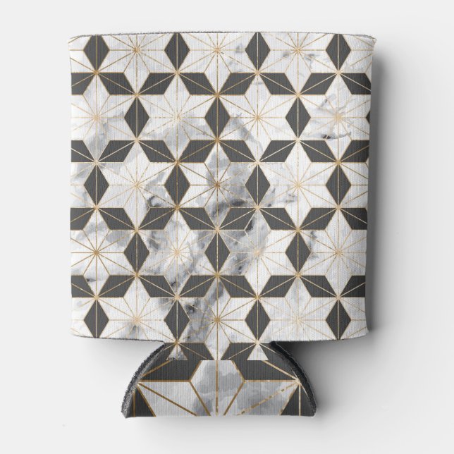 Japanese Asanoha: Gold Marble Pattern. Can Cooler (Front)