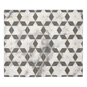 Japanese Asanoha: Gold Marble Pattern. Duvet Cover