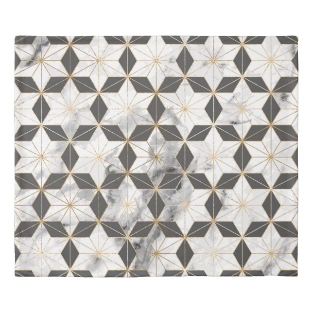 Japanese Asanoha: Gold Marble Pattern. Duvet Cover (Front)