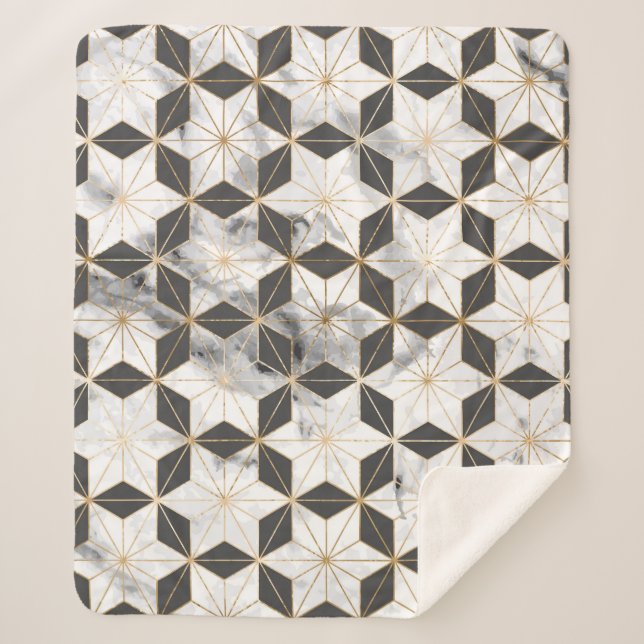 Japanese Asanoha: Gold Marble Pattern. Sherpa Blanket (Front)