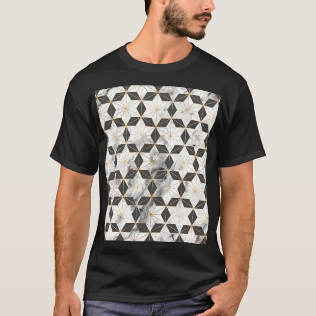 Japanese Asanoha: Gold Marble Pattern. T-Shirt (Front)
