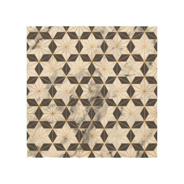 Japanese Asanoha: Gold Marble Pattern. Wood Wall Art (Front)