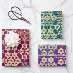 Japanese Asanoha Mix Pattern Wrapping Paper Sheets